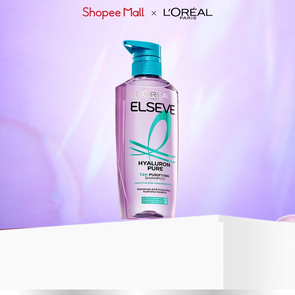 Dầu gội nhẹ bồng mái tóc 72H Elseve HA Pure cho da đầu dầu hoặc Moist cho da đầu khô 620ML