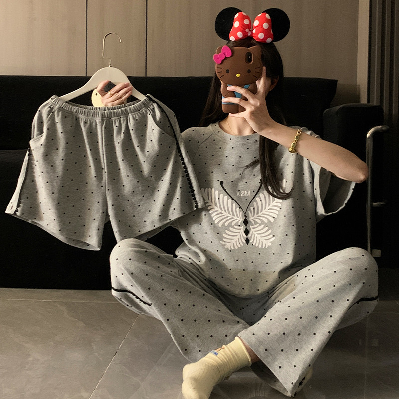 Đồ Ngủ Nữ 3 Bộ Đồ Ngủ Bộ Đồ Ngủ Mùa Hè Tay Ngắn Bộ Đồ Ngủ Người Phụ Nữ Cotton Lady Polka Do