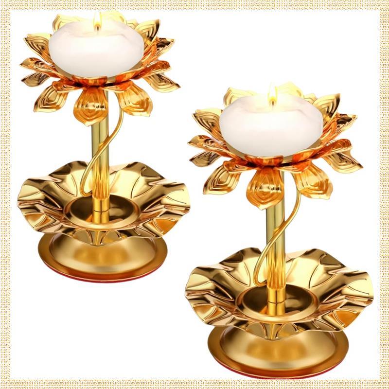[deeamber.vn] 2 Chiếc Kim Loại Cho Chân Nến Diwali Cho Diya Cho Diwali Pooja Ghee Đèn Nến Trang Trí 
