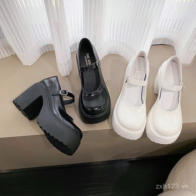 Mary Jane Giày Nữ Đế Dày Giày Cao Gót Giày Da Nhỏ Gót Dày Anh Gót Dày Trà Phá Phù Thủy Giày Đơn Magg