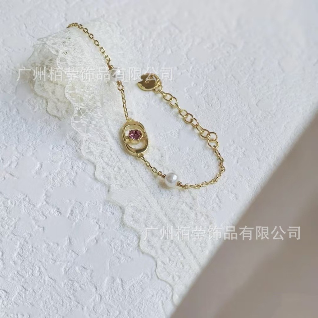 Phong Cách Mới Mũi Lợn Vòng Tay Ngọc Trai Nữ ins Thời Trang Influencer Cao Cấp Hồng Kim Cương CD Chữ