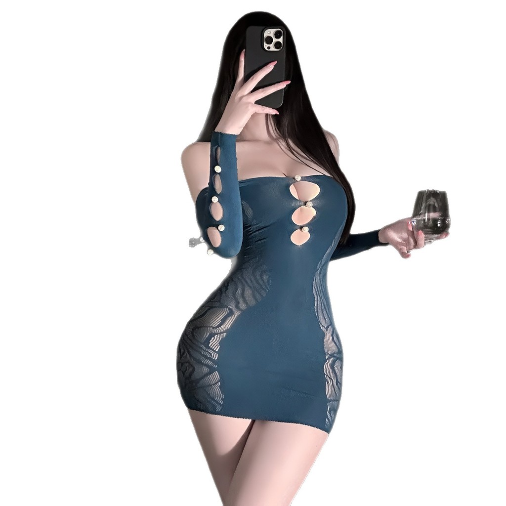 Bộ đồ liền thân Fishnet Full-Bust See-Through One Piece Clubwear Đồ lót Teddy