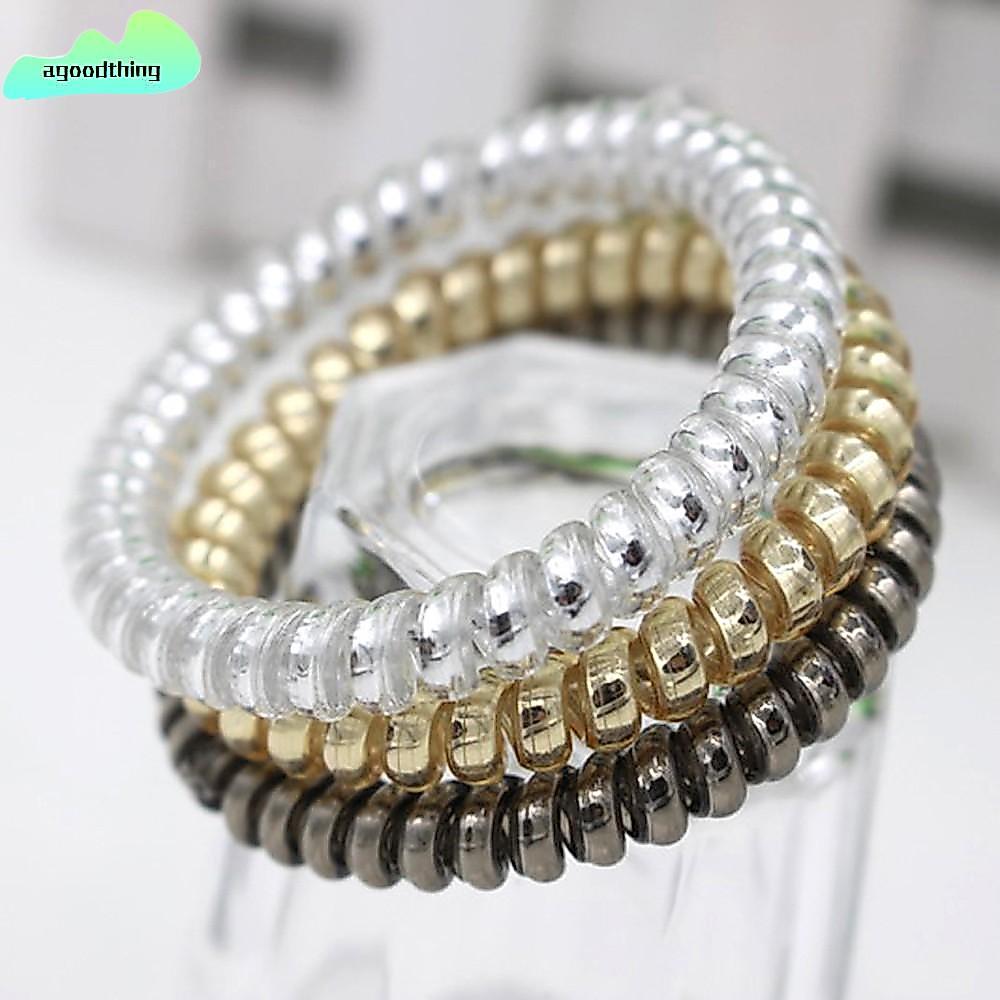AGOODTHING 10 Chiếc Da Báo Bán Dây Điện Thoại Băng Đô Vàng / Bạc Scrunchie