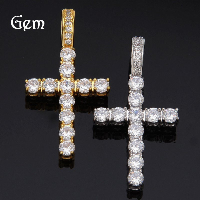 Nam Hip Hop Zircon Cross Tennis Chain Set Street Punk Hipster Vòng Cổ Mặt Dây Chuyền