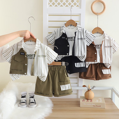 Set Áo Sơ Mi Tay Ngắn Sọc Áo Thun Quần Đùi Kaki Cho Bé Trai 1-5 Tuổi MINTSCLOSET Quảng Châu - TN3621