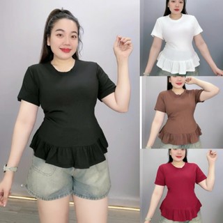  Áo Thun Bigsize Nữ Dáng Ôm Body Tay Ngắn Vạt Bèo Xòe Dễ Thương Cho Chubby A300 