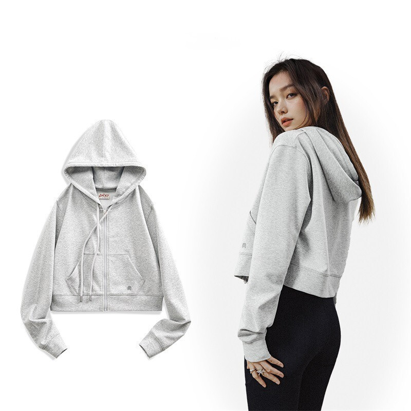 Maden women's American high waisted short hoodie slim fit hooded zipper hoodie cardigan retro sports