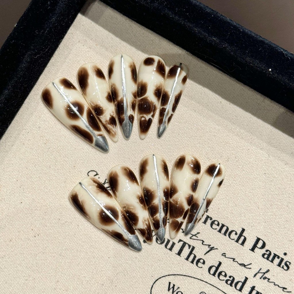 10 Cái / hộp & móng tay miễn phí-Dvil 's Flower Leopard print nail Handmade press on nails