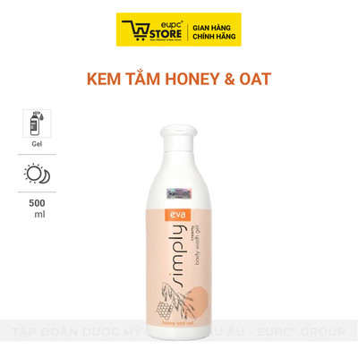 Kem Tắm Hỗ Trợ làm Dịu và Dưỡng Ẩm Mềm Mịn Cho Da Eva Simply Honey & Oat 500ml