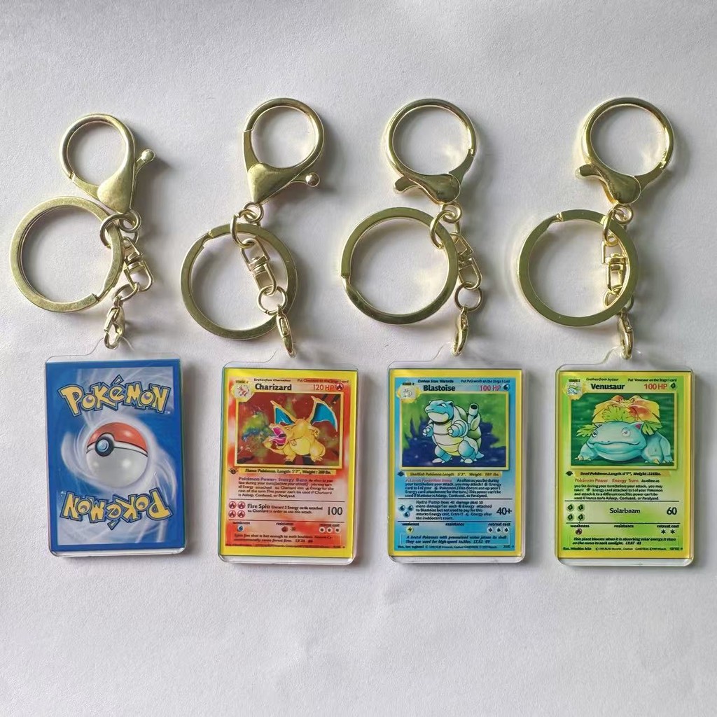 Pokemon Anime Small Card Key Chain Charizard Keychains Blastoise Venusaur Mewtwo Diy Acrylic Action 