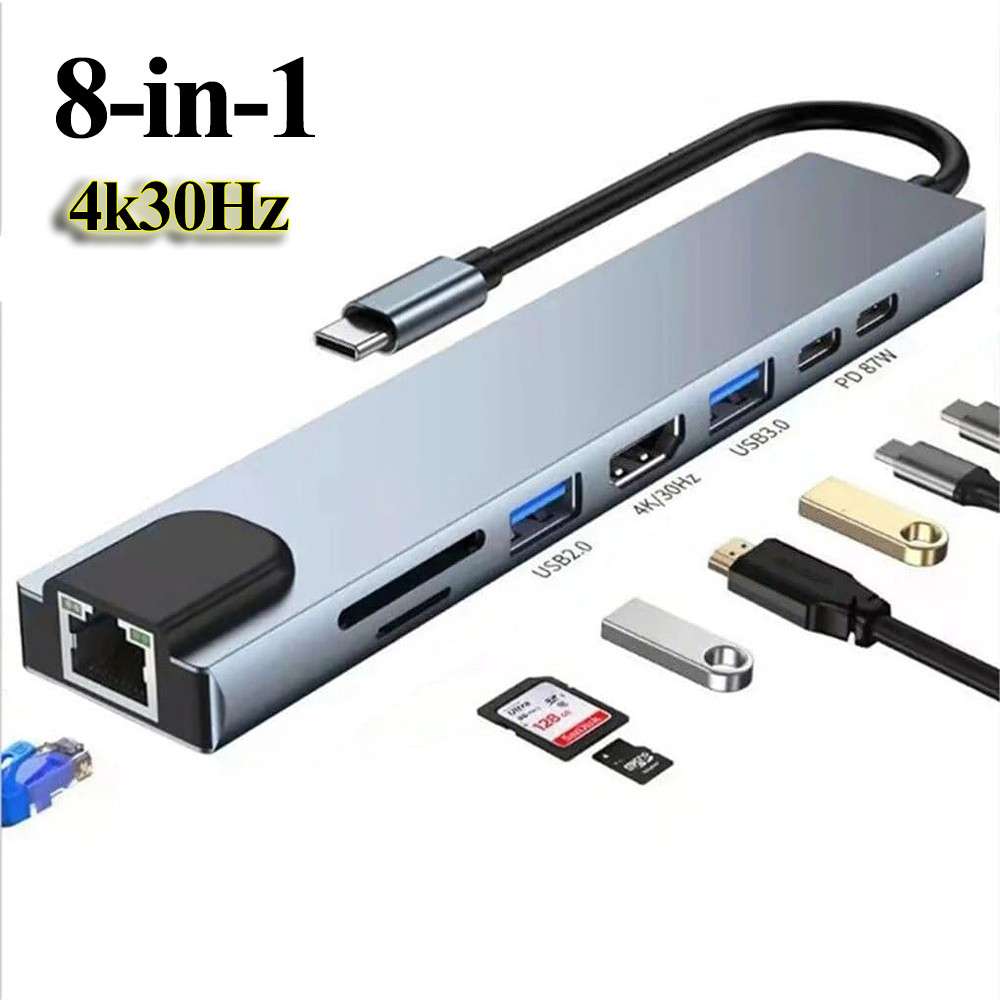 8 In 1 USB Hub Type C Splitter Multi-Function USB Hub Expansion Dock TF Card Reader
