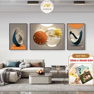  Tranh Treo Tường Bộ 3 Tráng Gương Đồng Hồ Hươu May Mắn Tài Lộc Trang Trí Nội Thất Phong Cách Hiện Đại 