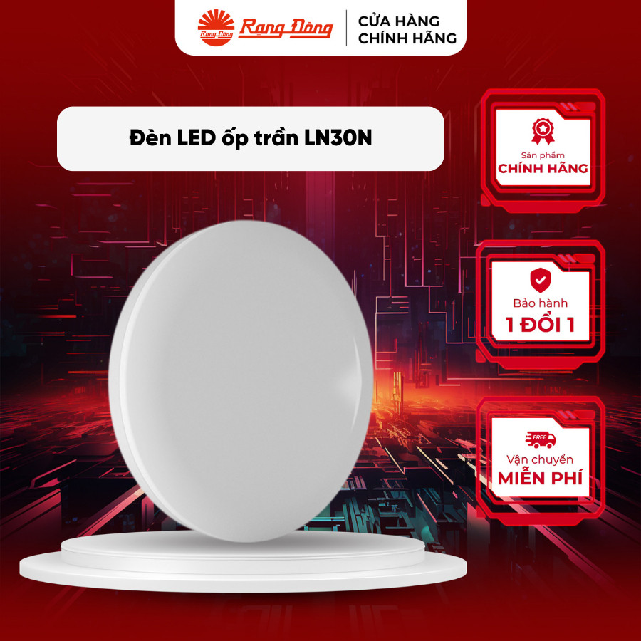 Đèn LED ốp trần tròn đổi màu đế nhựa tràn viền 18W Rạng Đông, Model: LN30N ĐM 220/18W