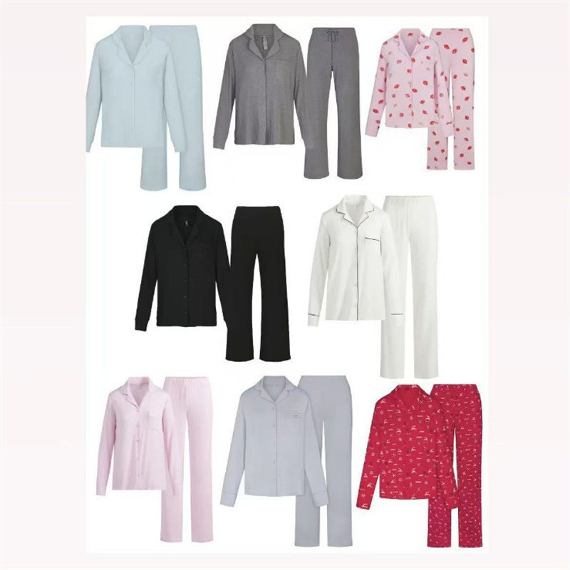 SKIMS Pajama set with long sleeves and long pants, home wear set that can be worn outside as casual 