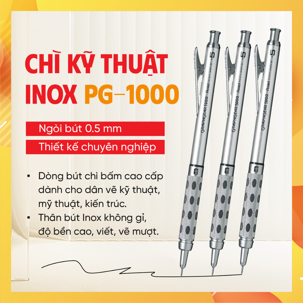Bút chì cơ khí Pentel Graphgear 1000 bút chì kim kỹ thuật kim loại cao cấp