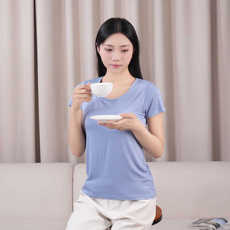 Áo thun ngắn có đệm Modal áo thun yoga mặc ở nhà Áo thun ngắn tay Modal có đệm ngực yoga Đồ mặc nhà 