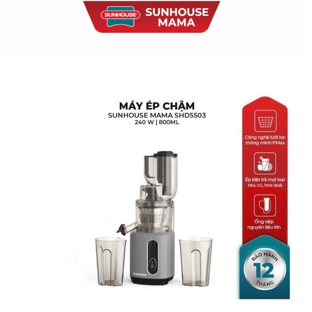 MÁY ÉP CHẬM SUNHOUSE SHD5503, Công suất 240W, Dung tích 800ml, 3 chế độ on/off/đảo. Công nghệ lưới l