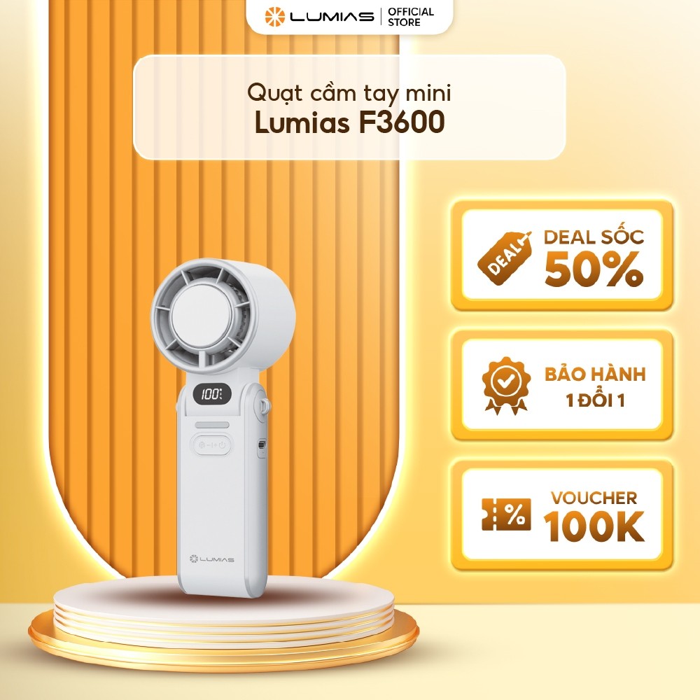Quạt Tích điện Cầm Tay Mini Cao Câp Lumias F4000/F3600 - 10W, 100 Tốc độ Gió - 4000mAh, Làm Mát Cực 
