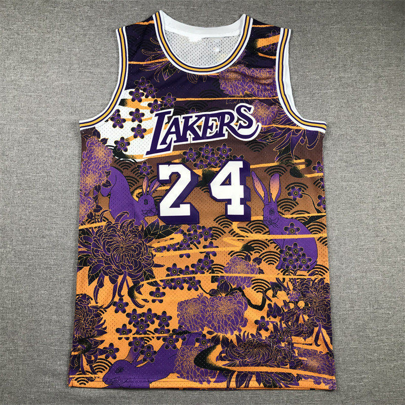 Retro Lưới Thêu Đồng Phục Bóng Rổ Năm Của Thỏ LAKERS 24 KOBE Jersey LAKERS KOBE Năm Thỏ