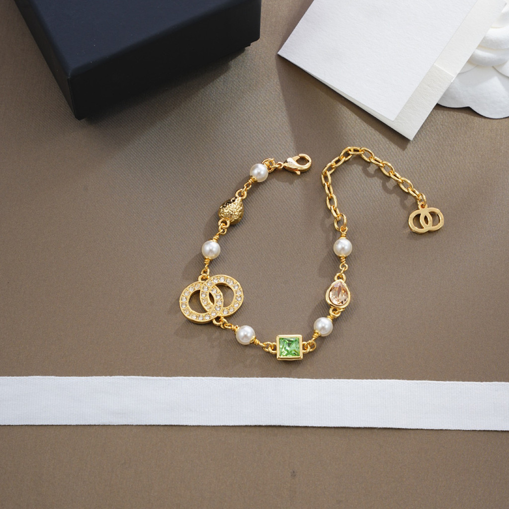 74MJ Ch*** 25C New Colorful Diamond White Bead Geometric Diamond Bracelet