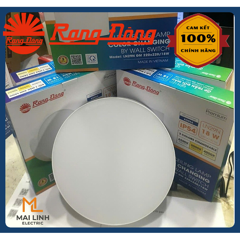 (Rạng Đông) Đèn Led ốp nổi trần (Vuông - Tròn) 18W Tràn Viền - Đường kính 200mm - Ánh sáng Đổi 3 Màu