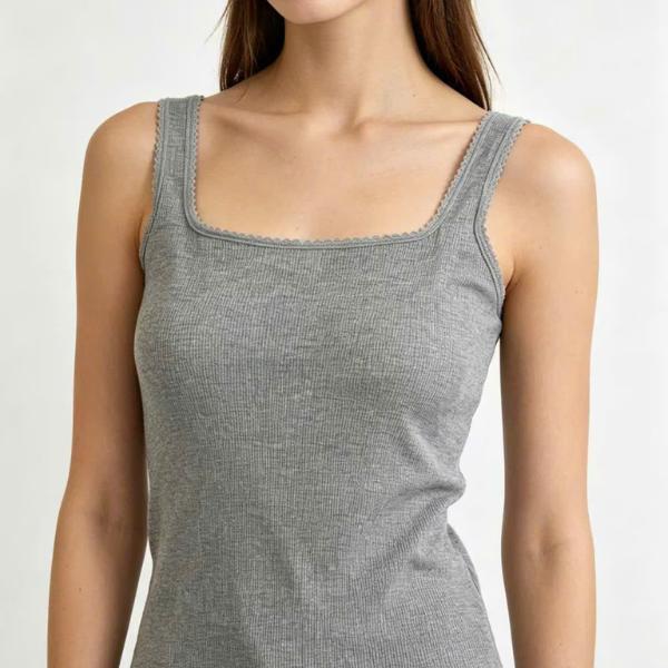 3562# Áo hai dây cổ vuông phối ren sexy Le HongKong - Áo lót cotton lyocell có cúp ngực sang trọng c