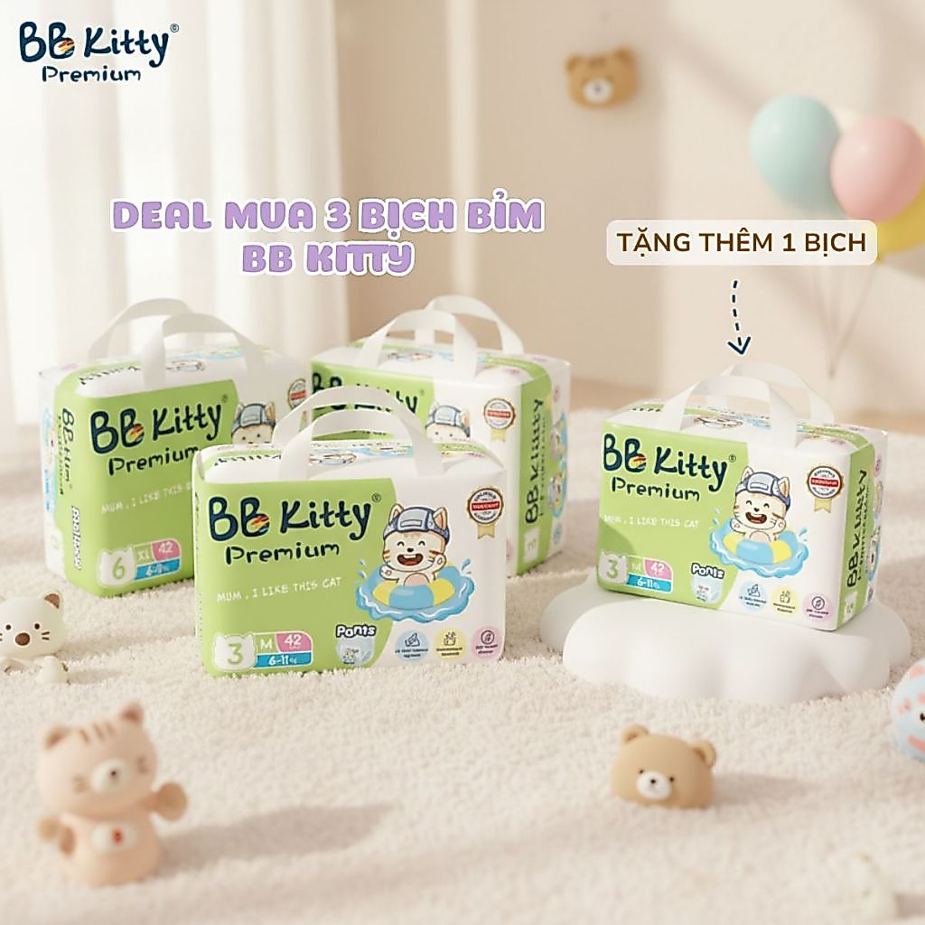 [MUA 3 TẶNG 1 BB KITTY] COMBO 03 Bịch Bỉm BB Kitty Premium Đủ size