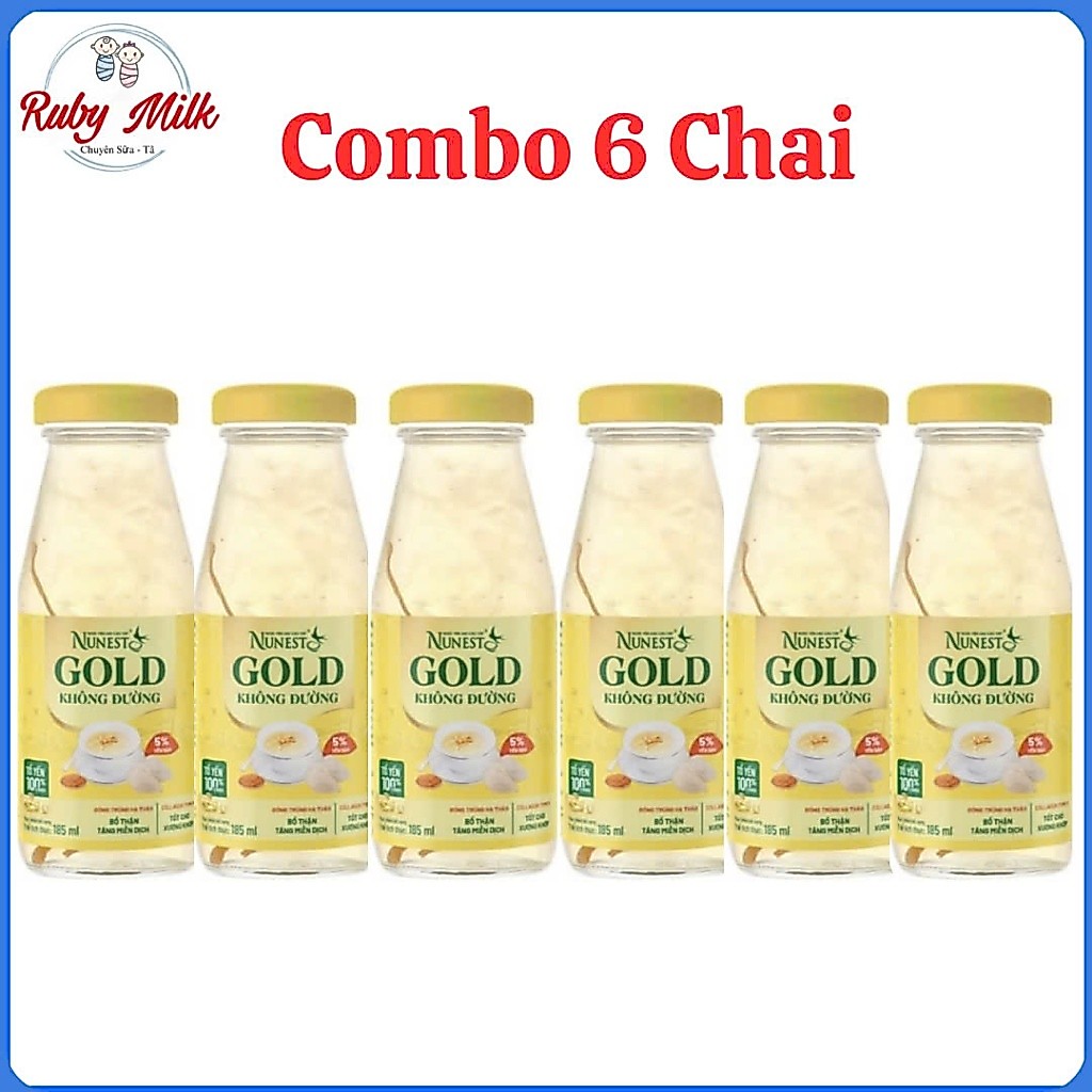COMBO 6 CHAI NƯỚC YẾN SÀO CAO CẤP NUNEST GOLD KHÔNG ĐƯỜNG CHAI 185ML