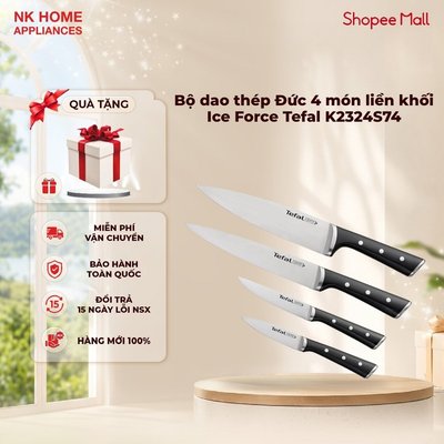 Bộ dao thép Đức 4 món liền khối Ice Force Tefal K2324S74, 20cm/20cm/11cm/9cm