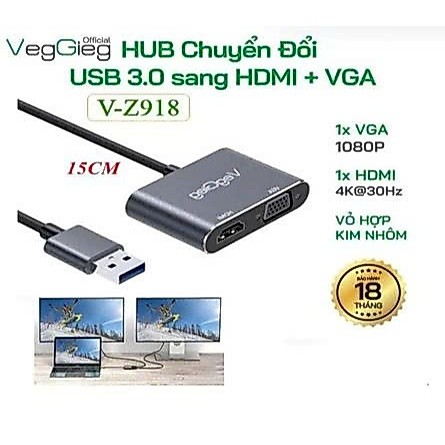 Cáp chuyển USB 3.0 to HDMI+VGA l DVI TO VGA VEGGIEG V-Z918 V-Z619 CAO CẤP
