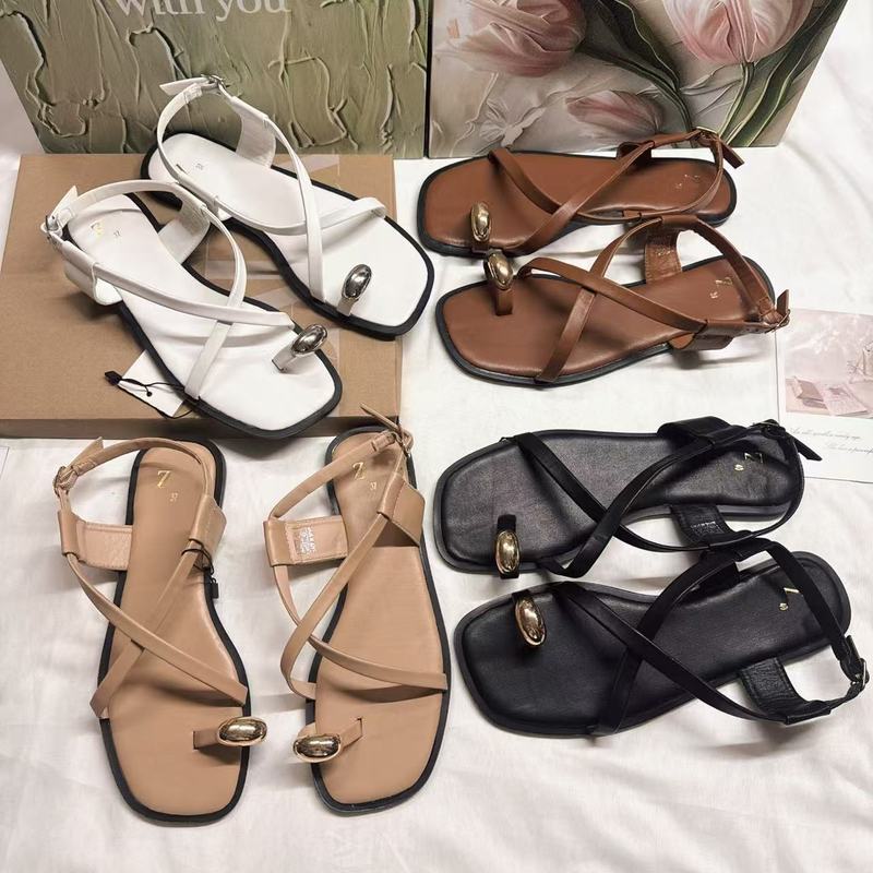 2025 ZR Giày Sandal Mũi Nhọn Flat Buckle Cross Buckle Giày Nữ Nữ