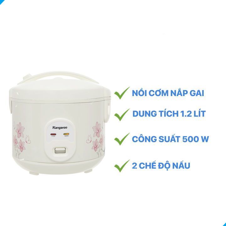 [SALE] Nồi cơm nắp gài Kangaroo 1.2 lít KG12RC1 phù hợp 2 đến 4 người ăn chính hãng trưng bày Bảo hà