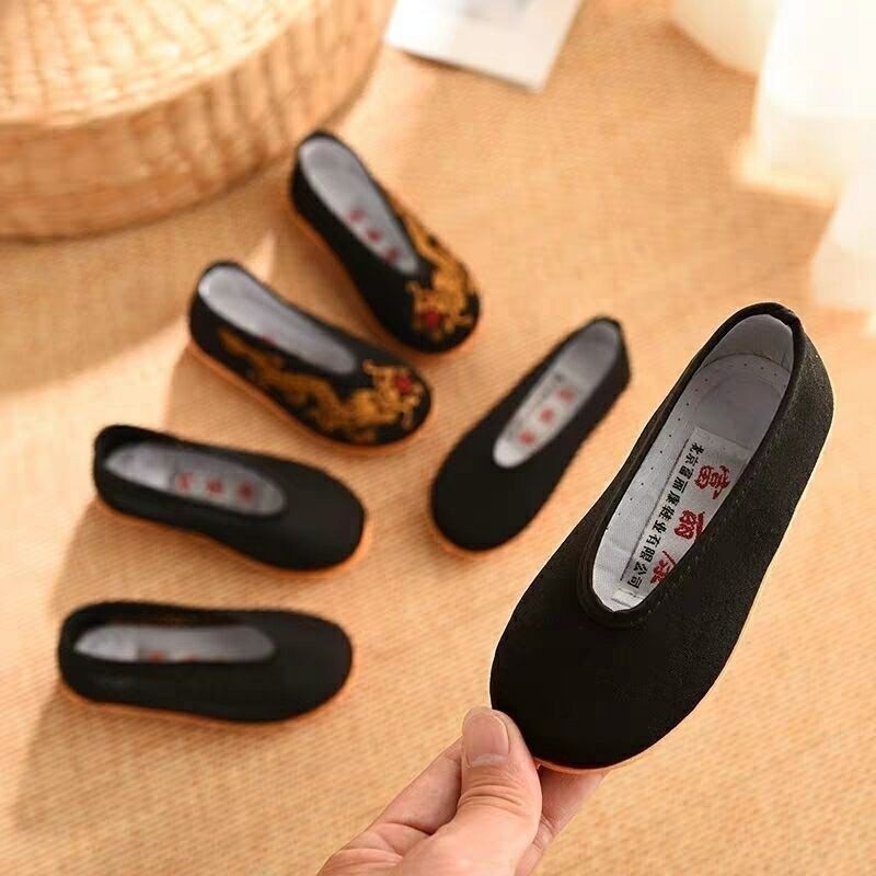 Trẻ Em Hanfu Giày Trang Phục Thêu Hoa Phong Cách Mới Cũ Bắc Kinh Canvas Phong Cách Trung Hoa Hiệu Suất Trẻ Em Giày Vải Đen Miệng Tròn 8.27