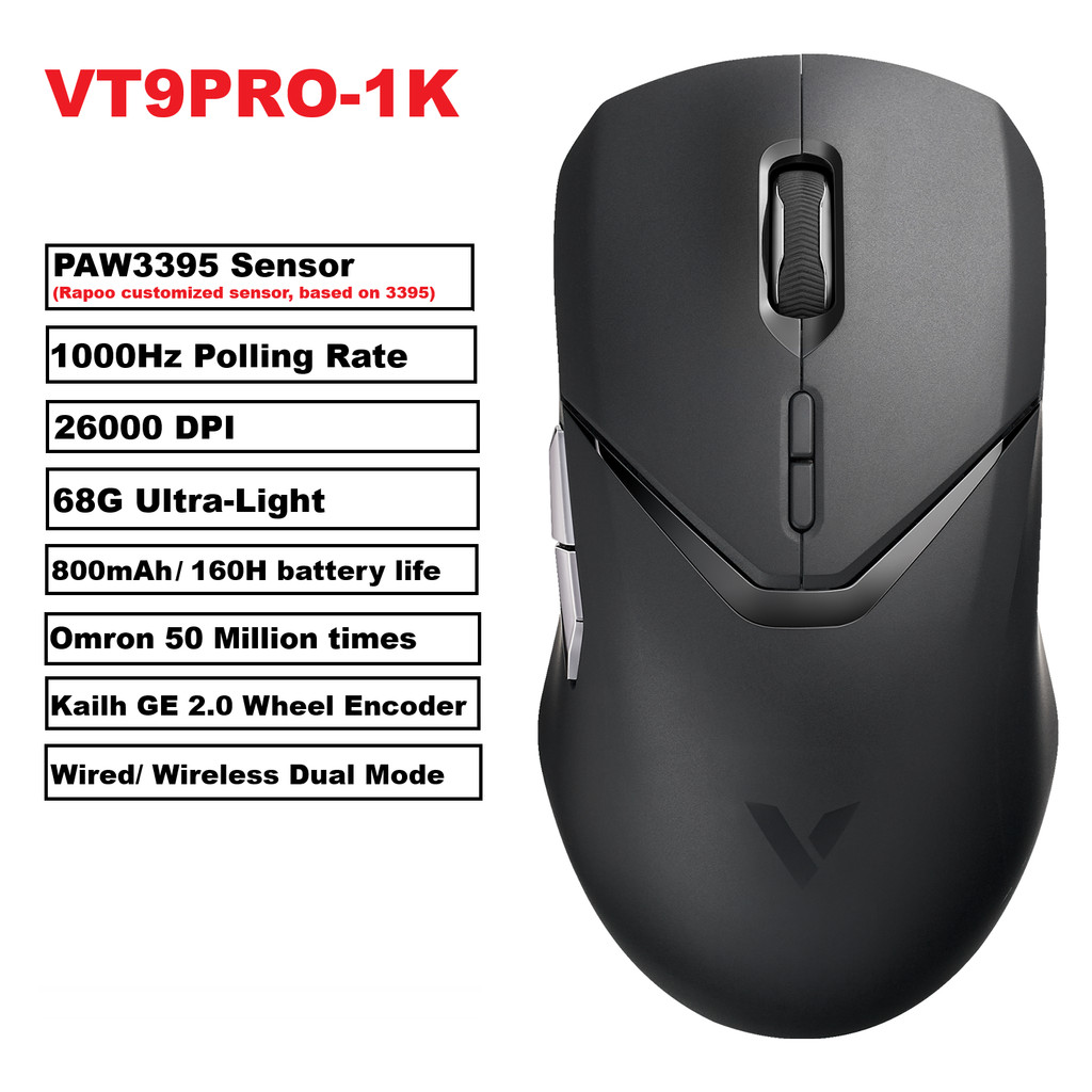 Rapoo VT9 PRO PAW3398 Wireless Dual Mode Mouse for Esports Game 26000DPI 68g Lightweight Wired Mouse