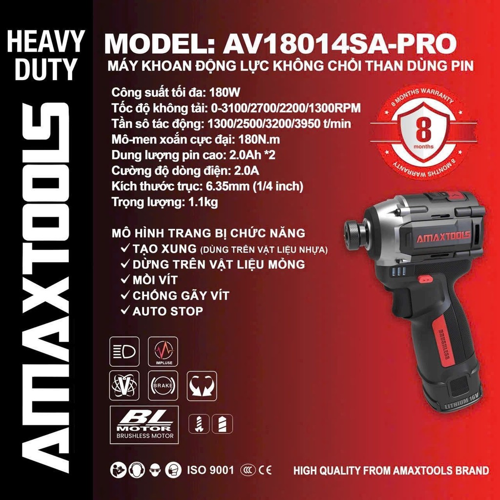 Máy chuyên vít 16.8V AMAXTOOLS AV18014SA-PRO 180Nm