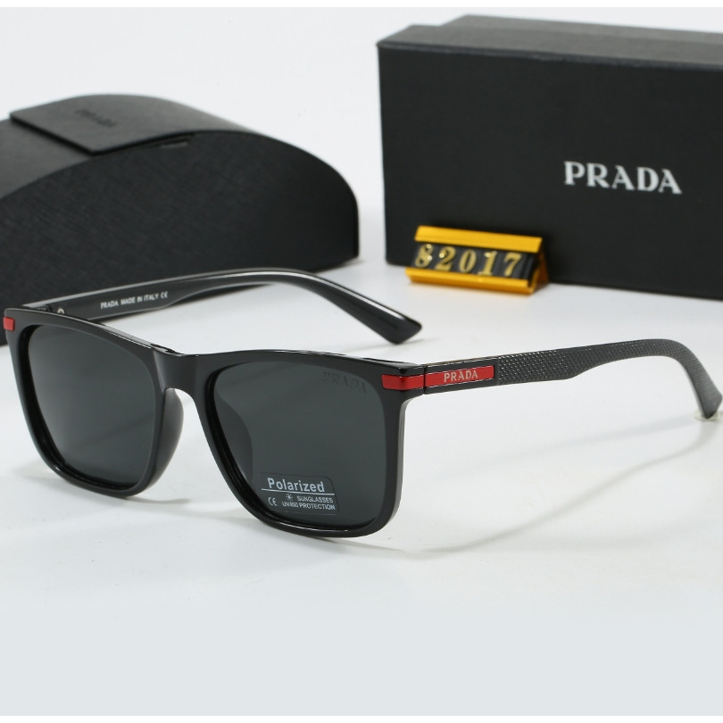 Kính râm phân cực Prada Acetate Khung mỏng Khung vuông Kính râm đánh bóng Thời trang phù hợp