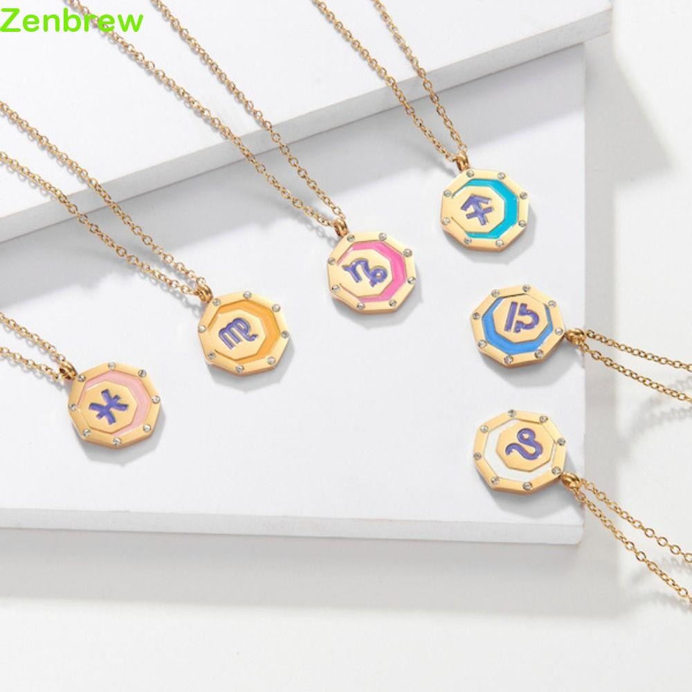 ZENBREW​ 12 Cung Hoàng Đạo Ký Mặt Dây Chuyền Vòng Cổ, Dây Thép Titan Phong Cách Đường Phố Chòm Sao Á
