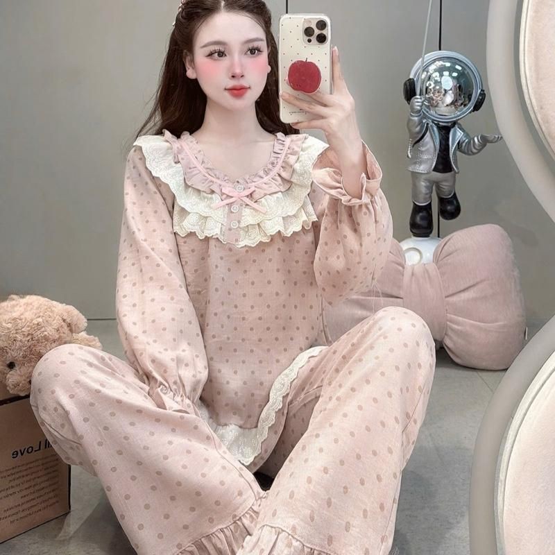 Sammy Bộ Mặc Nhà Cổ Bèo Ren Kép Chất Liệu Đũi Vân Mây Mềm Đẹp Hoạ Tiết Xinh Xắn Cho Nữ DD198 | BigBuy360 - bigbuy360.vn
