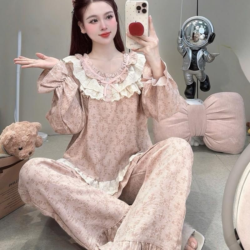 Sammy Bộ Mặc Nhà Cổ Bèo Ren Kép Chất Liệu Đũi Vân Mây Mềm Đẹp Hoạ Tiết Xinh Xắn Cho Nữ DD198 | BigBuy360 - bigbuy360.vn