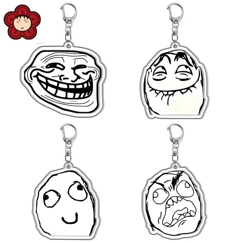 Funny TrollFace Keychain for Accessories Bag NoMeGusta Rage Face ForeverAlone Pendant Key Chain Ring