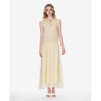GIGI - Đầm sát nách midi cổ tròn phối bèo nhún_G2102D253108-70
