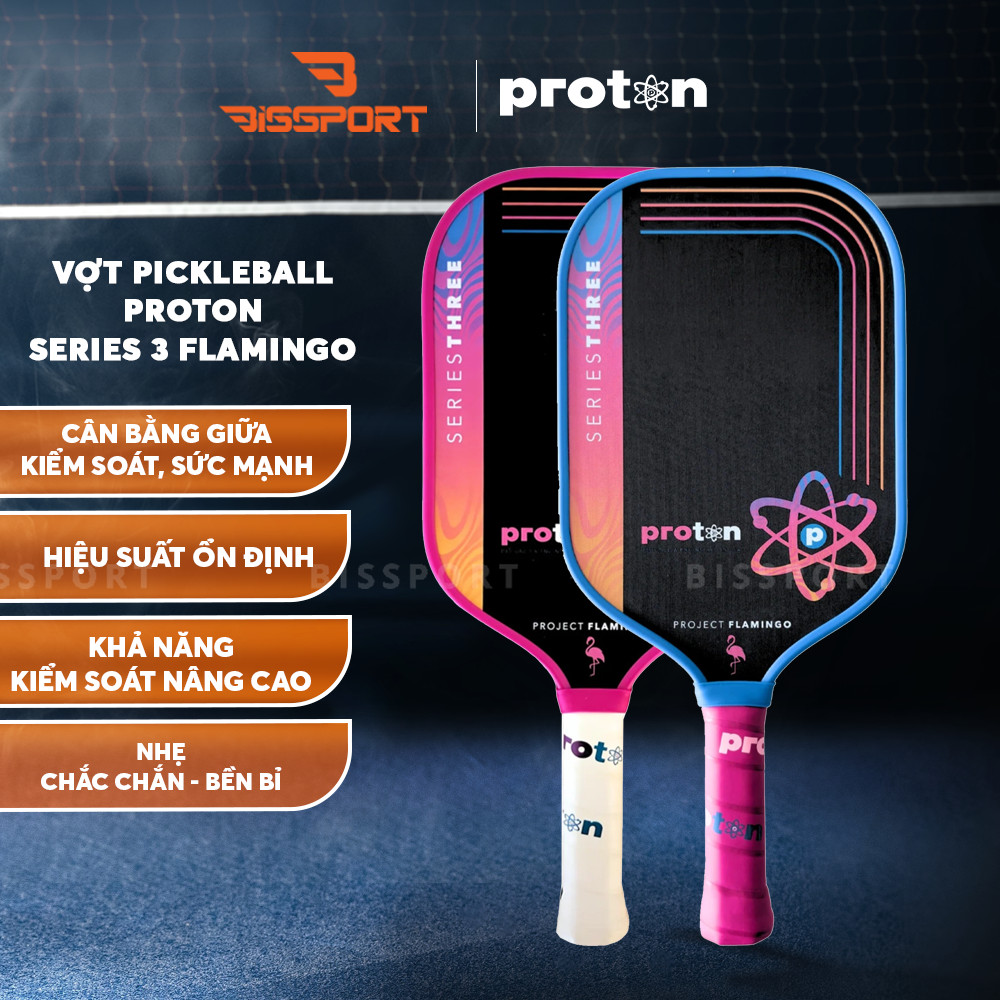 Vợt Pickleball Proton Series 3 Flamingo Chính Hãng - Viền Xanh - 16mm - Kiểm Soát - Siêu Xoáy - Mặt 
