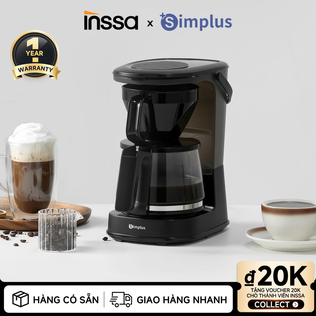 Inssa × Simplus Máy Pha Cà Phê Americano Nâng Cấp Dung Tích Lớn 1.2L KFJH012 - Bảo Hành 1 Năm