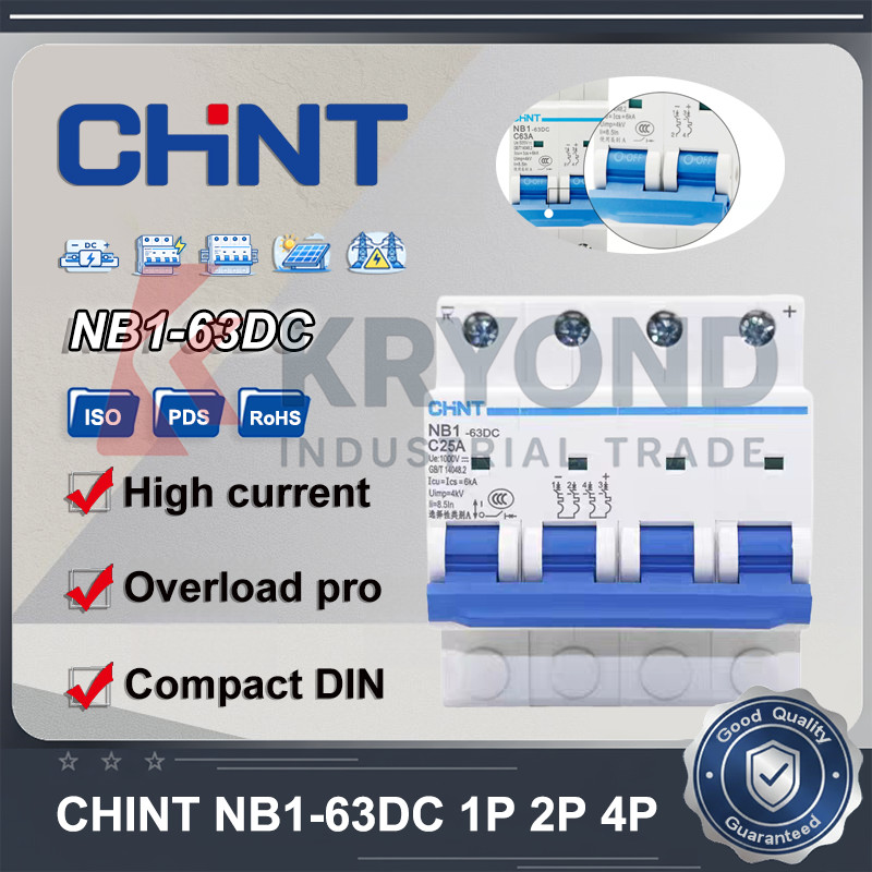 CHINT 1P 2P 4P DC250V DC500V DC1000V NB1-63DC Bộ ngắt mạch Mini DC quang điện năng lượng mặt trời Sả