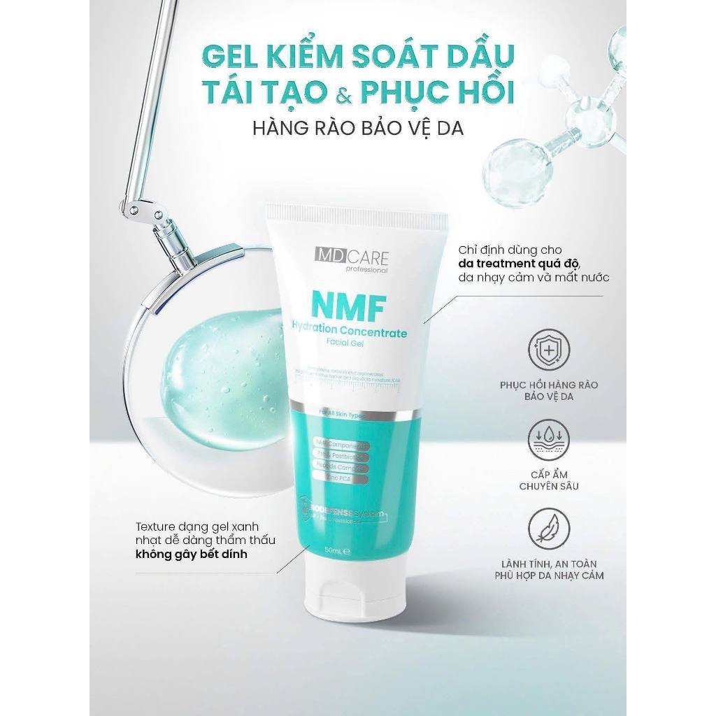 Gel NMF Dưỡng Kiểm Soát Dầu & Phục Hồi Da MD CARE NMF Hydration Concentrate Facial Gel 50ml - PT BEA
