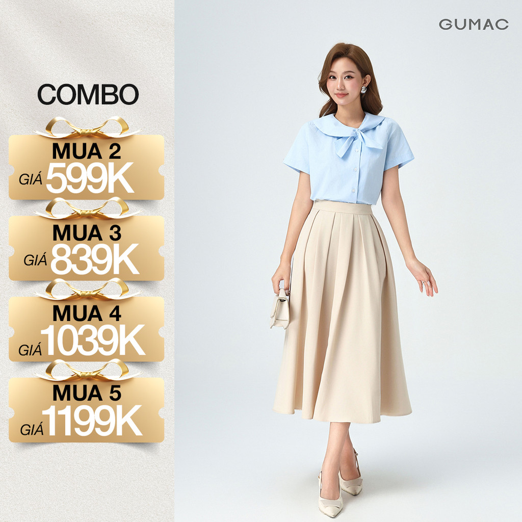 Chân Váy Xếp Ly Dáng Dài GUMAC Chân Váy Chữ A Lưng Cao Có Túi Vải Cotton Lạnh Cao Cấp LVE1001 | BigBuy360 - bigbuy360.vn