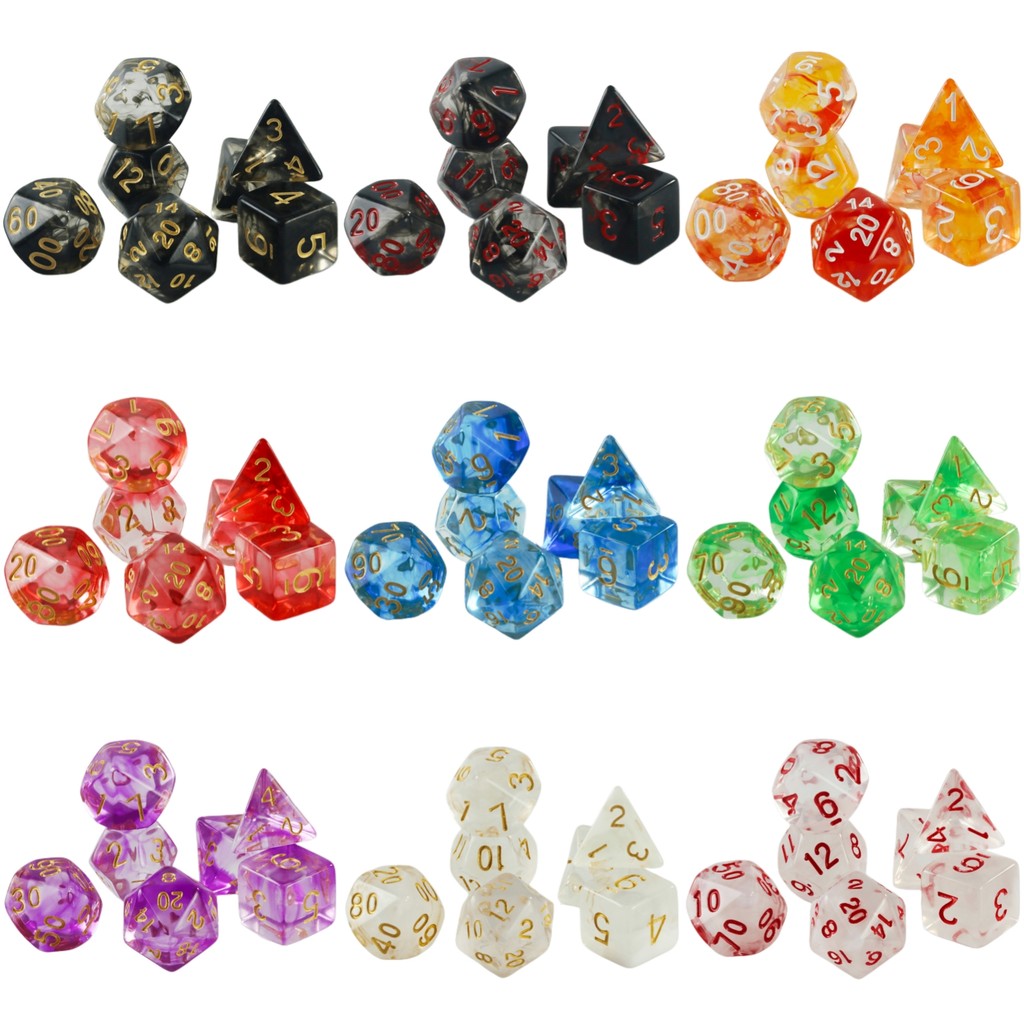 Bộ 7 Xúc Viền Đa Giác DND Game Xúc xắc Với Hiệu Ứng Xoắn Haze Cho Giải Trí Board Game RPG
