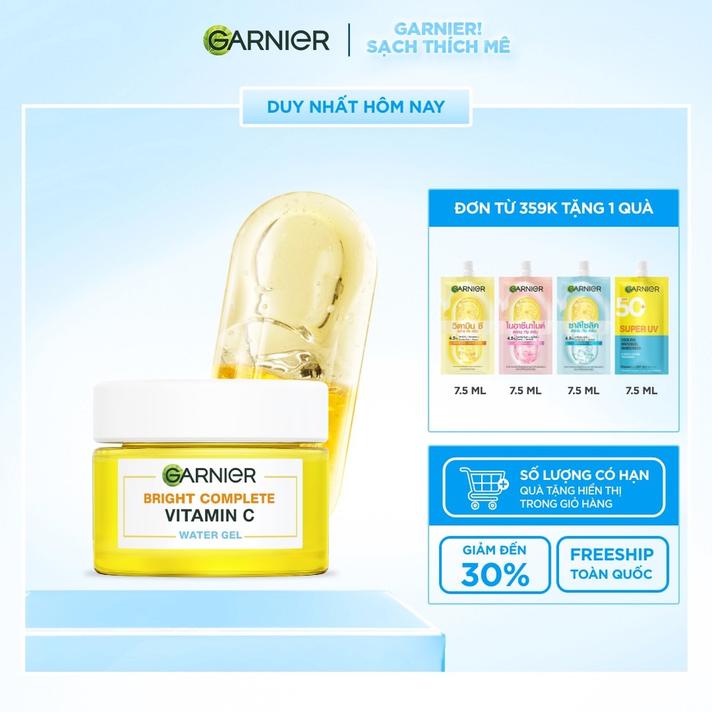 Kem dưỡng ẩm Garnier Water Gel mỏng nhẹ cấp ẩm tới 48H & hỗ trợ sáng da 50ml