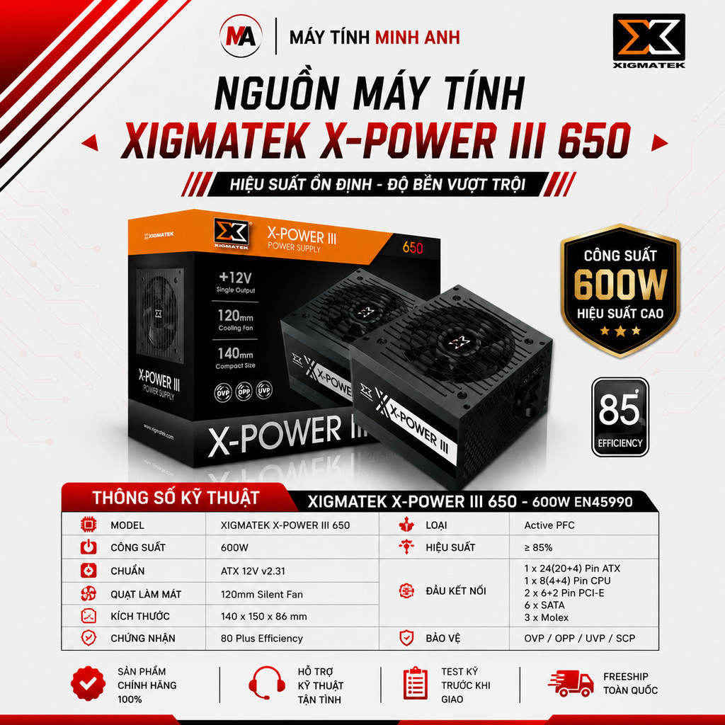 Nguồn máy tính XIGMATEK X-POWER III X650 / 80Plus (Công suất thực 600w)