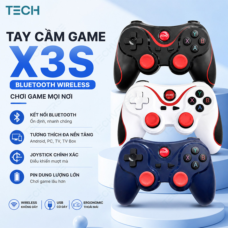 Tay Cầm Chơi Game Không Dây X3S Bluetooth Gamepad Cho Android PC Smart TV Hỗ Trợ Bluetooth Và USB